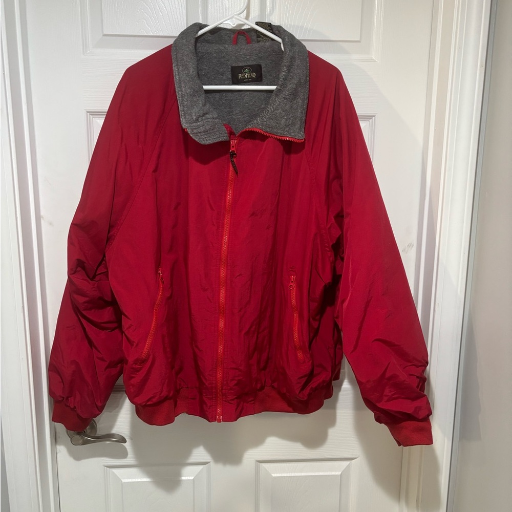 REDHEAD Men's Red Lined Windbreaker with Charcoal Lining and Fold Down Collar